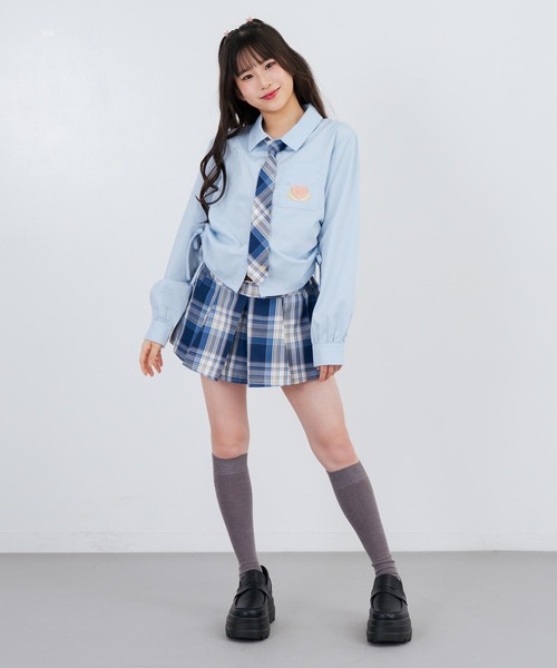 ANAP GiRL(アナップガール)の「ベルト付プリーツチェック柄スカート(スカート・キッズ・パープル/ネイビー/グリーン・S/XS/M)」の14枚目の写真