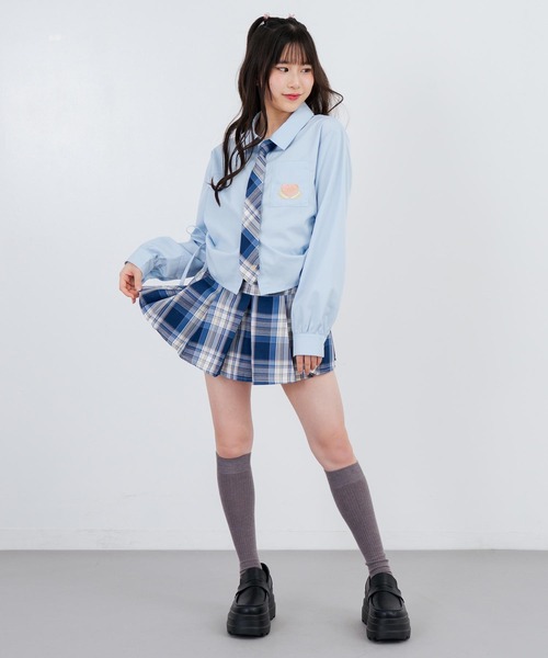 ANAP GiRL(アナップガール)の「ベルト付プリーツチェック柄スカート(スカート・キッズ・パープル/ネイビー/グリーン・S/XS/M)」の15枚目の写真
