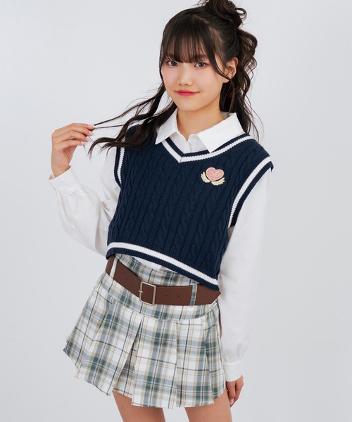 ANAP GiRL(アナップガール)の「ベルト付プリーツチェック柄スカート(スカート・キッズ・パープル/ネイビー/グリーン・S/XS/M)」の8枚目の写真