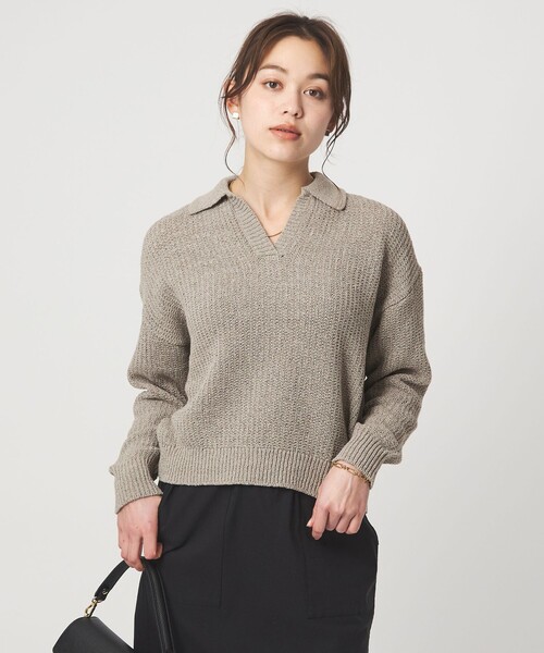 green label relaxing（グリーンレーベルリラクシング）の「テープヤーン スキッパー プルオーバー ニット ウォッシャブル（ニット/セーター・レディース・ブラック/グレー系/オフホワイト・FREE）」の3枚目の写真