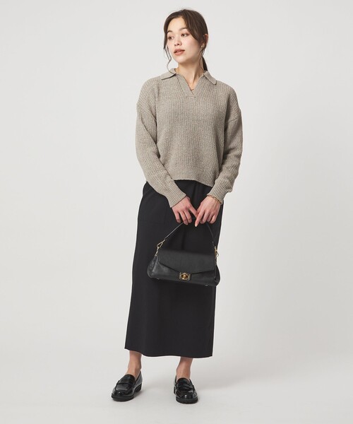 green label relaxing（グリーンレーベルリラクシング）の「テープヤーン スキッパー プルオーバー ニット ウォッシャブル（ニット/セーター・レディース・ブラック/グレー系/オフホワイト・FREE）」の6枚目の写真