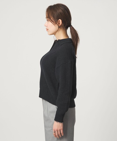 green label relaxing（グリーンレーベルリラクシング）の「テープヤーン スキッパー プルオーバー ニット ウォッシャブル（ニット/セーター・レディース・ブラック/グレー系/オフホワイト・FREE）」の8枚目の写真