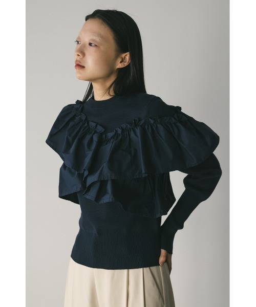 STYLEMIXER(スタイルミキサー)の「アシンメトリーフリルニットトップ(ニット/セーター・レディース・ホワイト/ネイビー/ブラック・FREE)」の21枚目の写真