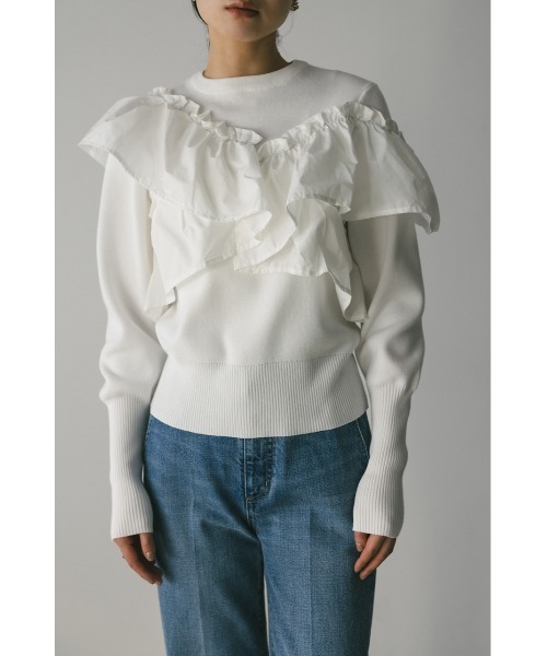 STYLEMIXER(スタイルミキサー)の「アシンメトリーフリルニットトップ(ニット/セーター・レディース・ホワイト/ネイビー/ブラック・FREE)」の13枚目の写真