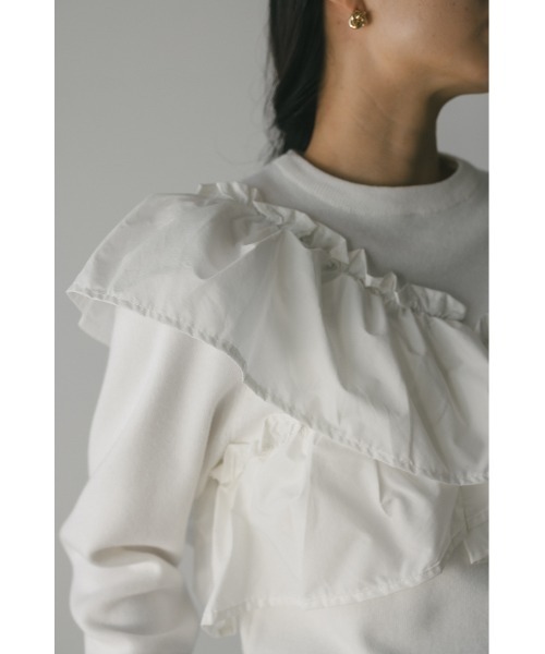 STYLEMIXER(スタイルミキサー)の「アシンメトリーフリルニットトップ(ニット/セーター・レディース・ホワイト/ネイビー/ブラック・FREE)」の16枚目の写真