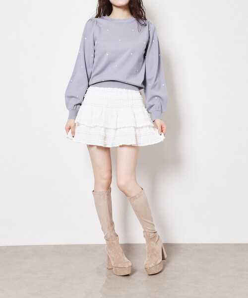 ESPERANZA（エスペランサ）の「【ラク盛り/約12㎝】ラク盛り厚底ゴールドラインロング細ブーツ（ブーツ・レディース・ベージュ系/グレー系・S/L/LL/M）」の5枚目の写真