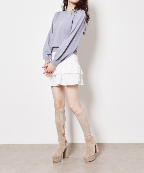 ESPERANZA（エスペランサ）の「【ラク盛り/約12㎝】ラク盛り厚底ゴールドラインロング細ブーツ（ブーツ・レディース・ベージュ系/グレー系・S/L/LL/M）」の6枚目の写真