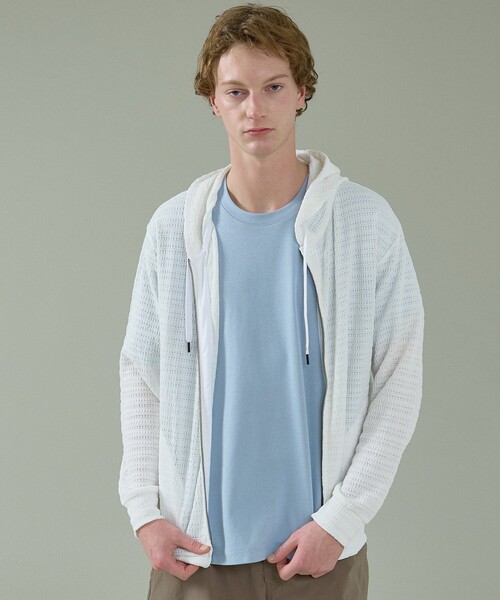 ABAHOUSE（アバハウス）の「シアーストレッチ ダブルジップ メッシュパーカー（パーカー・メンズ・ブラック/ホワイト/グリーン系その他・44/46/48）」の2枚目の写真