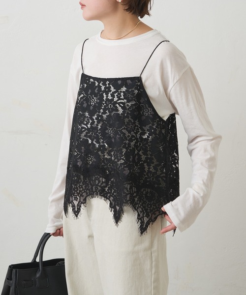 PUAL CE CIN（ピュアルセシン）の「フラワーモチーフレースキャミ（キャミソール・レディース・ブラック/アイボリー・FREE）」の2枚目の写真