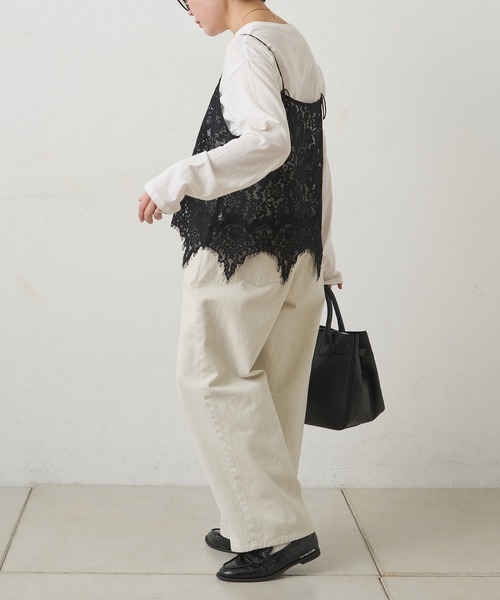 PUAL CE CIN（ピュアルセシン）の「フラワーモチーフレースキャミ（キャミソール・レディース・ブラック/アイボリー・FREE）」の14枚目の写真