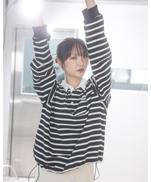 HAVISM（ヘビズム）の「FF STRIPE RUGBY SWEATSHIRT(BLACK)（ポロシャツ・レディース・その他・ONE SIZE）」の2枚目の写真