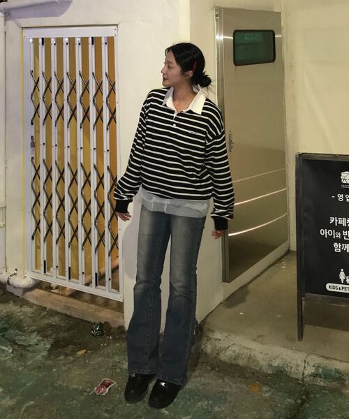 HAVISM（ヘビズム）の「FF STRIPE RUGBY SWEATSHIRT(BLACK)（ポロシャツ・レディース・その他・ONE SIZE）」の11枚目の写真