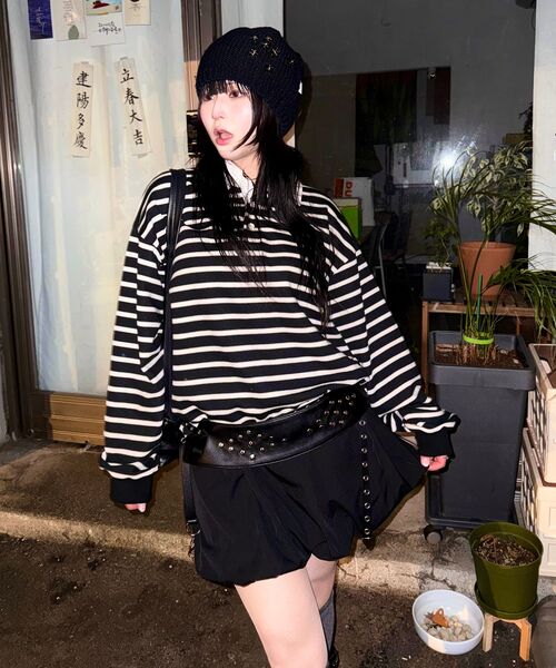 HAVISM（ヘビズム）の「FF STRIPE RUGBY SWEATSHIRT(BLACK)（ポロシャツ・レディース・その他・ONE SIZE）」の5枚目の写真