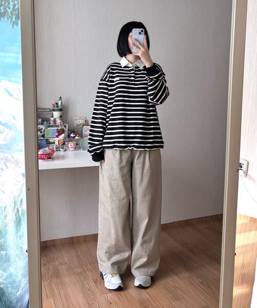 HAVISM（ヘビズム）の「FF STRIPE RUGBY SWEATSHIRT(BLACK)（ポロシャツ・レディース・その他・ONE SIZE）」の7枚目の写真
