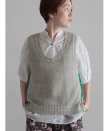 FIL DE FER | 【予約】綿麻透かし編み ライン刺繍ベスト(ベスト)