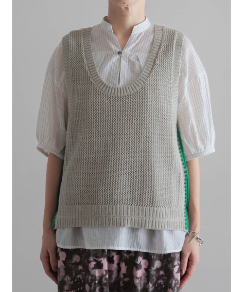 FIL DE FER（フィルデフェール）の「【予約】綿麻透かし編み ライン刺繍ベスト（ベスト・レディース・キナリ/チャコールグレー・FREE）」の17枚目の写真