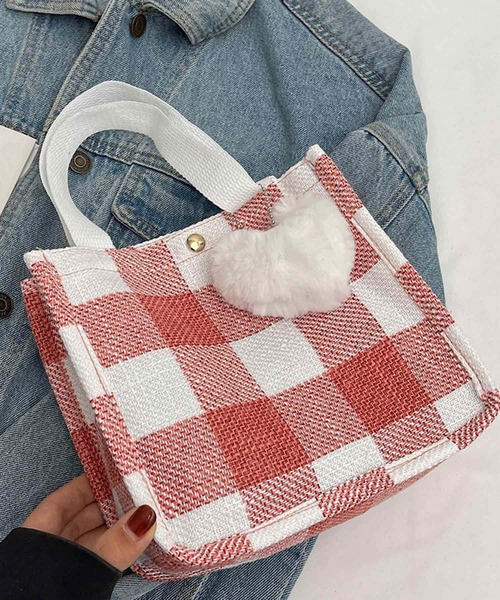 Mignonjour(ミニョンジュール)の「Mignonjour/ハートチャーム付きチェック柄ミニトートバッグ M2891(トートバッグ・レディース・レッド/グリーン/ブラック/パープル・FREE)」の5枚目の写真