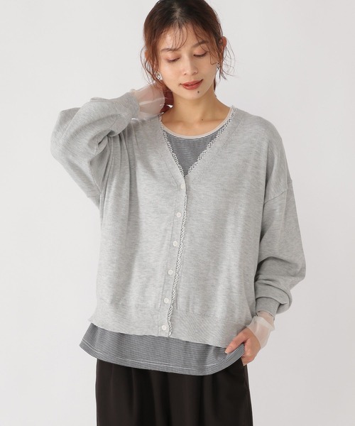 studio CLIP（スタディオクリップ）の「12ゲージレース付きVネックカーディガン（カーディガン/ボレロ・レディース・ライトグレー/ネイビー/アイボリー・FREE）」の5枚目の写真