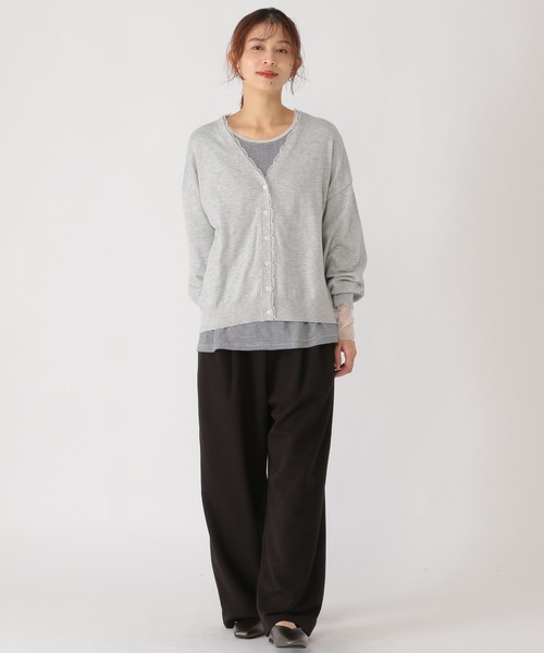 studio CLIP（スタディオクリップ）の「12ゲージレース付きVネックカーディガン（カーディガン/ボレロ・レディース・ライトグレー/ネイビー/アイボリー・FREE）」の6枚目の写真