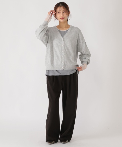 studio CLIP（スタディオクリップ）の「12ゲージレース付きVネックカーディガン（カーディガン/ボレロ・レディース・ライトグレー/ネイビー/アイボリー・FREE）」の7枚目の写真