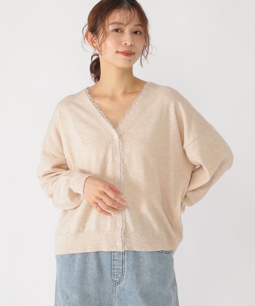 studio CLIP（スタディオクリップ）の「12ゲージレース付きVネックカーディガン（カーディガン/ボレロ・レディース・ライトグレー/ネイビー/アイボリー・FREE）」の8枚目の写真