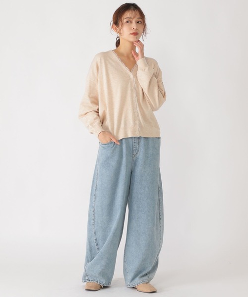 studio CLIP（スタディオクリップ）の「12ゲージレース付きVネックカーディガン（カーディガン/ボレロ・レディース・ライトグレー/ネイビー/アイボリー・FREE）」の11枚目の写真