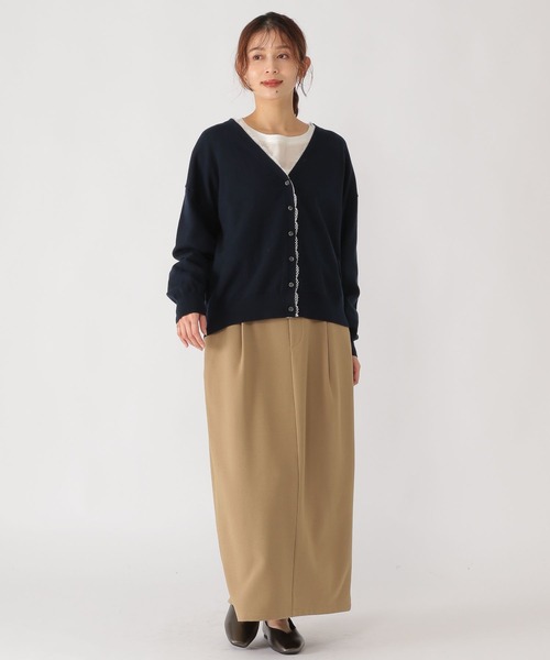 studio CLIP（スタディオクリップ）の「12ゲージレース付きVネックカーディガン（カーディガン/ボレロ・レディース・ライトグレー/ネイビー/アイボリー・FREE）」の14枚目の写真