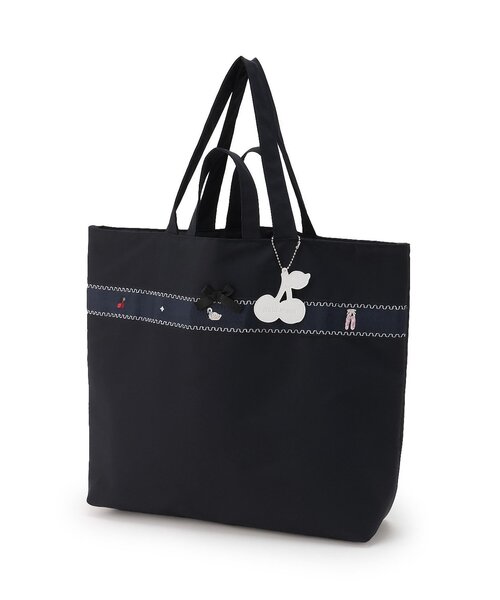 petit main（プティマイン）の「【通園・通学グッズ】GIRLS刺しゅうレッスンバッグ（トートバッグ・キッズ・ライトピンク/ネイビー・F）」の2枚目の写真