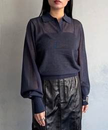 &g'aime | 【&ｇ'aime 】シアーボーダーポロニット Sheer Striped Polo Knit Top(ニット/セーター)