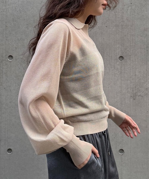 &g'aime(アンジェム)の「【&g'aime 】シアーボーダーポロニット Sheer Striped Polo Knit Top(ニット/セーター・レディース・ブラック/ネイビー/アイボリー・FREE)」の8枚目の写真