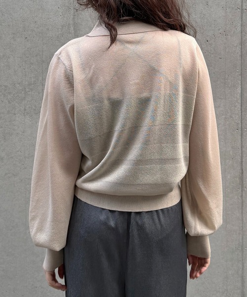 &g'aime(アンジェム)の「【&g'aime 】シアーボーダーポロニット Sheer Striped Polo Knit Top(ニット/セーター・レディース・ブラック/ネイビー/アイボリー・FREE)」の10枚目の写真