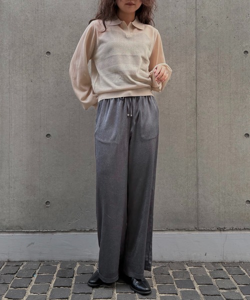 &g'aime(アンジェム)の「【&g'aime 】シアーボーダーポロニット Sheer Striped Polo Knit Top(ニット/セーター・レディース・ブラック/ネイビー/アイボリー・FREE)」の12枚目の写真