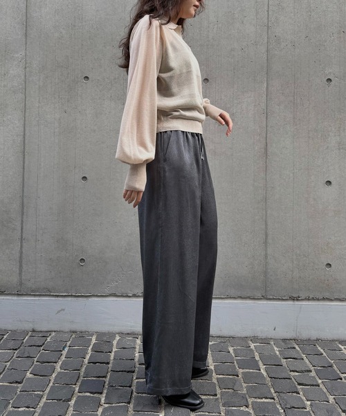 &g'aime(アンジェム)の「【&g'aime 】シアーボーダーポロニット Sheer Striped Polo Knit Top(ニット/セーター・レディース・ブラック/ネイビー/アイボリー・FREE)」の13枚目の写真