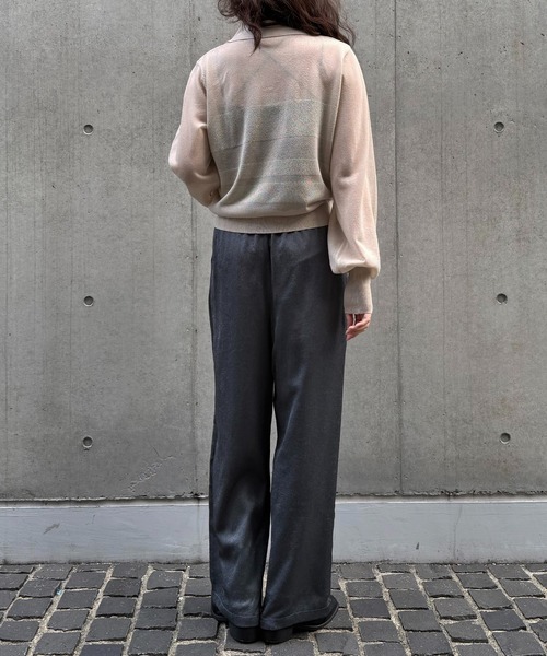 &g'aime(アンジェム)の「【&g'aime 】シアーボーダーポロニット Sheer Striped Polo Knit Top(ニット/セーター・レディース・ブラック/ネイビー/アイボリー・FREE)」の14枚目の写真