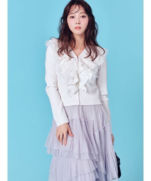 CELFORD（セルフォード）の「【UVカット】フリルニットカーディガン（カーディガン/ボレロ・レディース・オフホワイト/ダークネイビー/ライトピンク・F）」の4枚目の写真