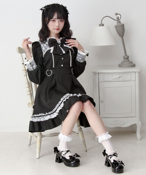 DearMyLove（ディアマイラブ）の「パールレースハートバックルときめきワンピース（ワンピース・レディース・ブラック/ベビーピンク・MEDIUM/3L/LARGE）」の9枚目の写真