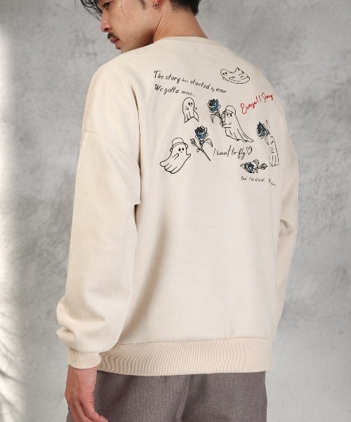 LUXSTYLE(ラグスタイル)の「刺繍&おばけポリスエードトレーナー(スウェット・メンズ・アイボリー/グレー/ブラック・M/L)」の1枚目の写真