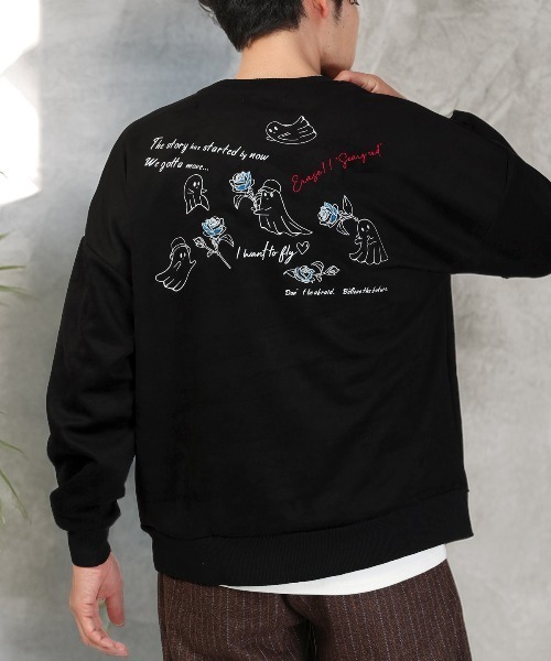 LUXSTYLE(ラグスタイル)の「刺繍&おばけポリスエードトレーナー(スウェット・メンズ・アイボリー/グレー/ブラック・M/L)」の2枚目の写真