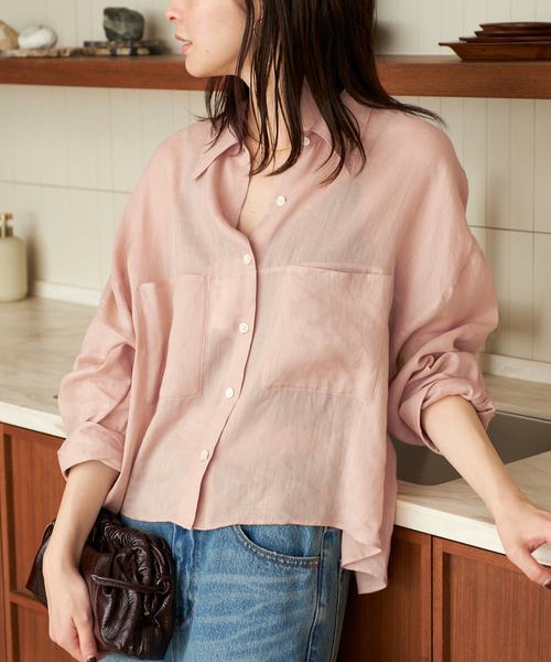plage（プラージュ）の「《追加》RAMIE LYOCELL CROPPED シャツ 2（シャツ/ブラウス・レディース・ピンク/ブラウン・FREE）」の2枚目の写真