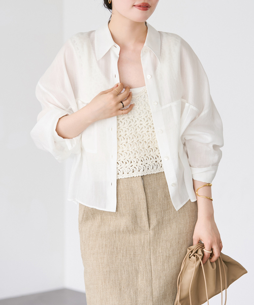 シャツ+ブラウス(長袖+七分) plage RAMIE LYOCELL CROPPED 追加》RAMIE LYOCELL CROPPED シャツ（シャツ／ブラウス）｜Plage