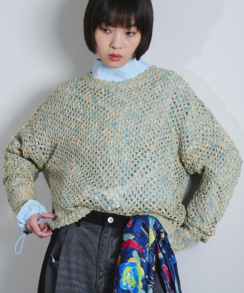 ROSE BUD（ローズバッド）の「(mici)MESH KNIT PULLOVER（ニット/セーター・レディース・ライトブルー/オレンジ・ONE SIZE）」の2枚目の写真