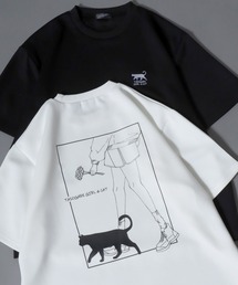 ANPAS（アンパス）の「“TASOGARE GIRL＆CAT” Cool-Touch Ponte Graphic Tee / 接触冷感 ポンチ “タソネコ” グラフィック半袖Tシャツ レディース メンズ ユニセックス トップスメンズ（Tシャツ/カットソー）」