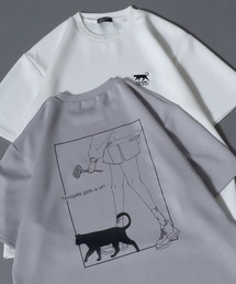 “TASOGARE GIRL&CAT” Cool-Touch Ponte Graphic Tee / 接触冷感 ポンチ “タソネコ” グラフィック半袖Tシャツ レディース メンズ ユニセックス トップスメンズ