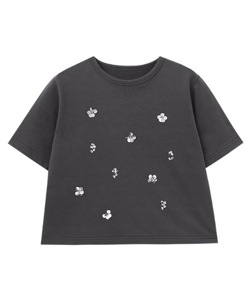Pierrot(ピエロ)の「フラワービジュープルオーバー(Tシャツ/カットソー・レディース・チャコール/オフホワイト・L/M)」の18枚目の写真