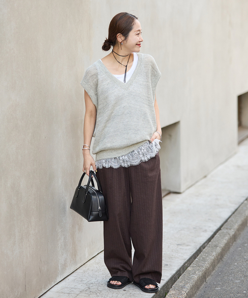 JOURNAL STANDARD（ジャーナルスタンダード）の「【osedit】WASHABLELINEN Vベスト（ベスト・レディース・グレー/ネイビー/ベージュ・FREE）」の4枚目の写真