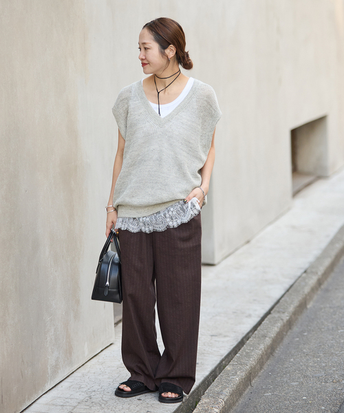 JOURNAL STANDARD（ジャーナルスタンダード）の「【osedit】WASHABLELINEN Vベスト（ベスト・レディース・グレー/ネイビー/ベージュ・FREE）」の9枚目の写真