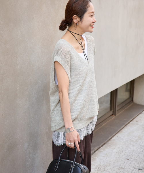 JOURNAL STANDARD（ジャーナルスタンダード）の「【osedit】WASHABLELINEN Vベスト（ベスト・レディース・グレー/ネイビー/ベージュ・FREE）」の11枚目の写真