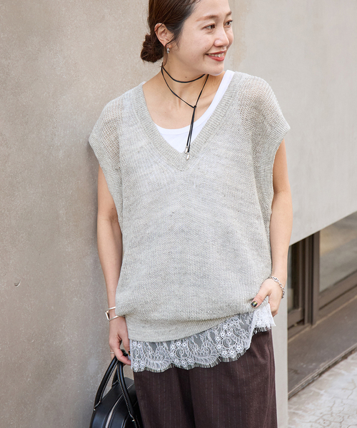 JOURNAL STANDARD（ジャーナルスタンダード）の「【osedit】WASHABLELINEN Vベスト（ベスト・レディース・グレー/ネイビー/ベージュ・FREE）」の12枚目の写真