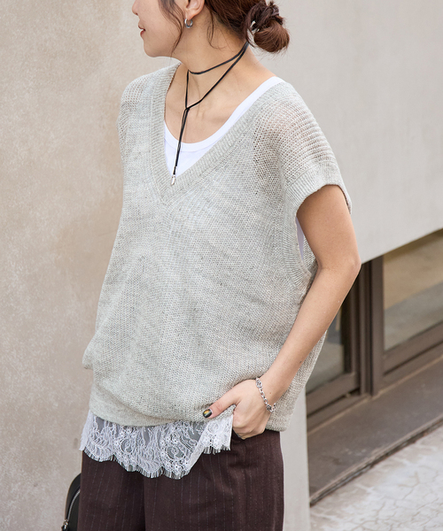 JOURNAL STANDARD（ジャーナルスタンダード）の「【osedit】WASHABLELINEN Vベスト（ベスト・レディース・グレー/ネイビー/ベージュ・FREE）」の14枚目の写真