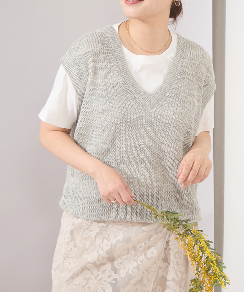 JOURNAL STANDARD（ジャーナルスタンダード）の「【osedit】WASHABLELINEN Vベスト（ベスト・レディース・グレー/ネイビー/ベージュ・FREE）」の19枚目の写真